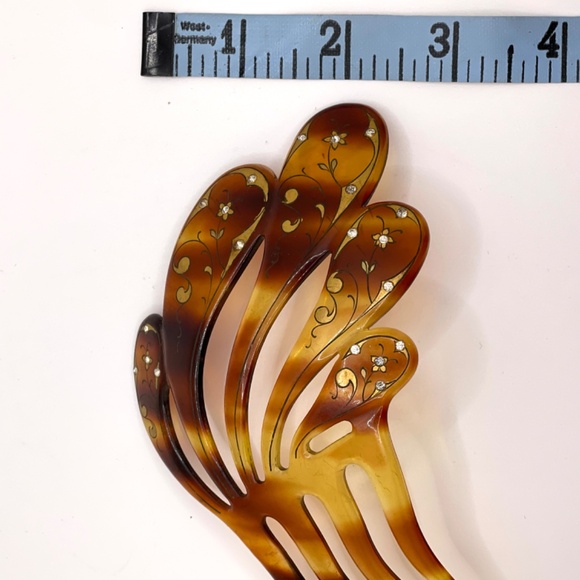 Vintage Tortoiseshell Lucite Decorated Large Hair Comb - Picture 3 of 12